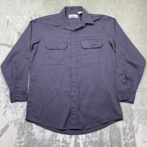 VTG ROEBUCKS Mens Long Sleeve Work Shirt Button Up Pockets Gray Sz L Perma Prest